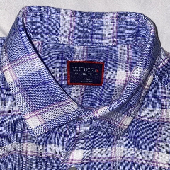 UNTUCKit Long Sleeve Button Shirt Men Size Medium 100% Linen Plaid Casual Preppy - Picture 4 of 10